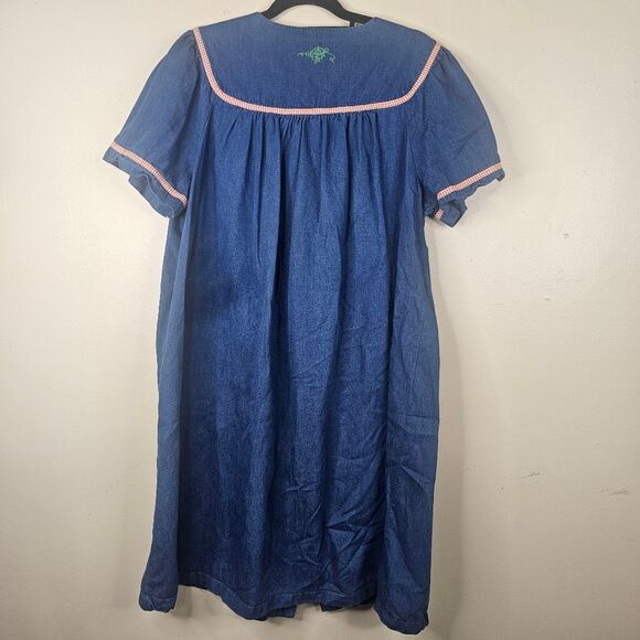 Go softly patio house dress vintage fall pumpkin denim size L cotton - Picture 2 of 5
